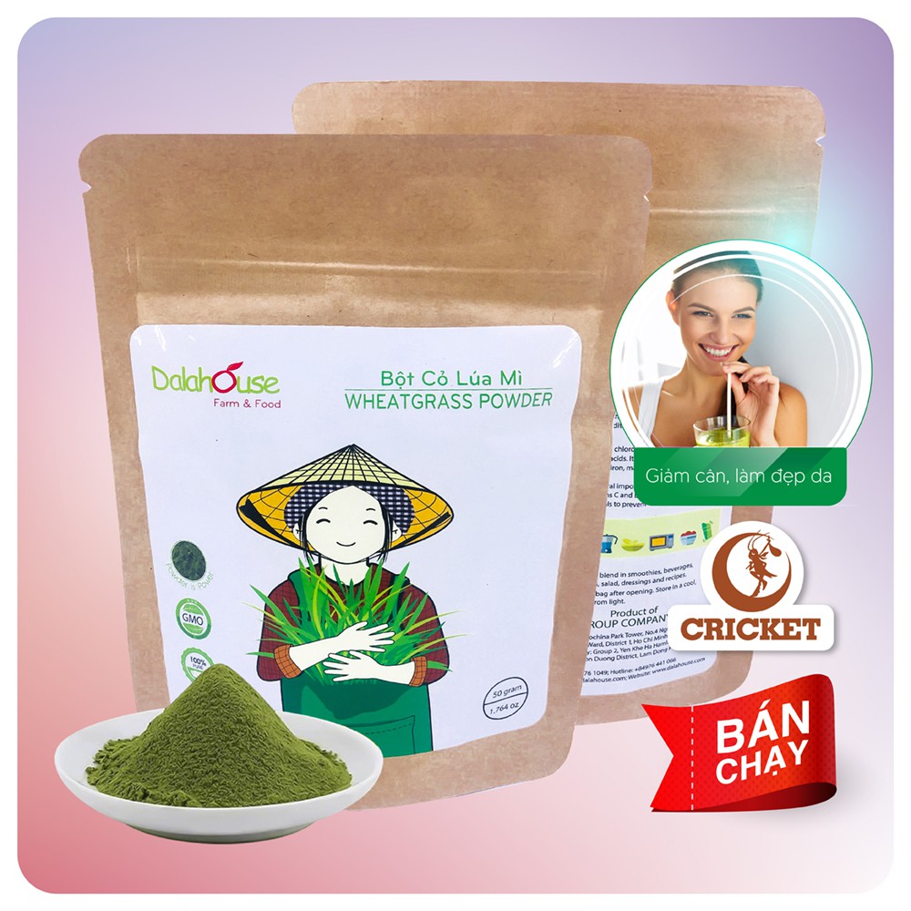 Bột Cỏ Lúa Mì Nguyên Chất Sấy Lạnh Dalahouse (50g) giúp giảm cân, hỗ trợ tiểu đường, detox cơ thể