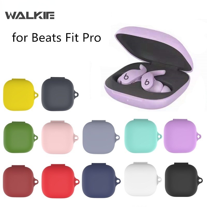 Vỏ Bảo Vệ Hộp Sạc Tai Nghe Beats Fit Pro 2021 Bằng Silicon Mềm Màu Trơn Chống Sốc Kèm Móc Khóa