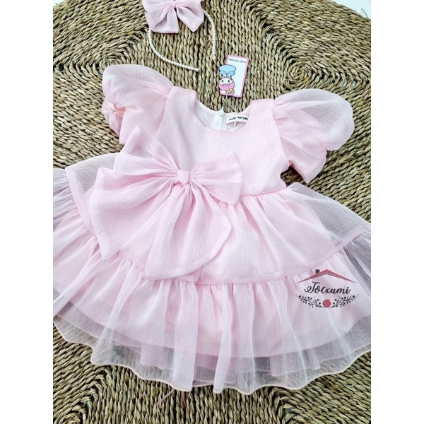 Váy công chúa tơ ánh nhũ hồng phấn siêu ngọt ngào - Tocxumi