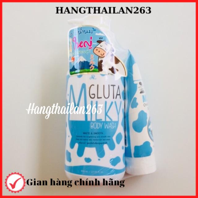 Bộ đôi sữa tắm tặng sữa rửa mặt bò Gluta milky thái lan