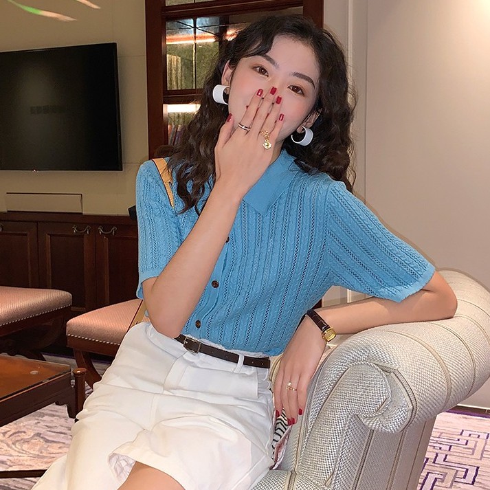 Áo thun cổ polo Xiaozhainv tay ngắn dáng rộng thời trang phong cách vintage