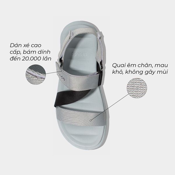 SHONDO | Sandal Shondo F6 sport đế xám phối quai đen F6S2011
