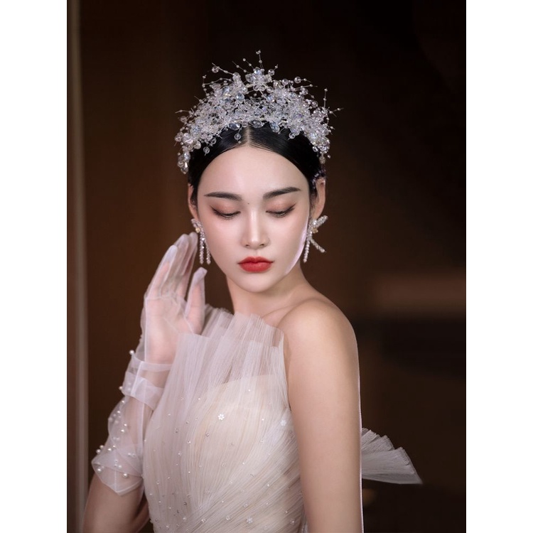 Vương Miện Nhiều Tầng Trong Suốt Lấp Lánh Sang Trọng Dùng Trang Điểm Cô Dâu / Trang Điểm Tóc Cho Nữ 18 Tuổi