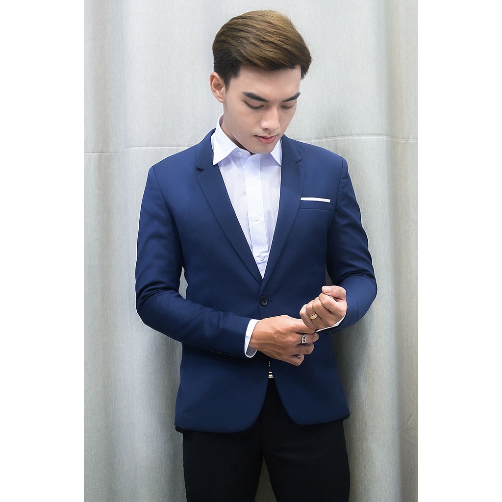 Bộ vest nam 1 nút ôm body màu xanh đen