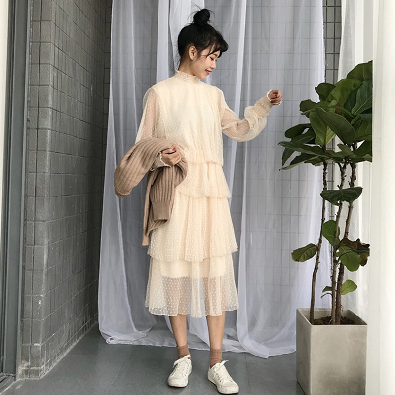 váy ulzzang đầm dài váy liền xòe tầng nhiều lớp đầm nữ đẹp kiểu hàn quốc bánh bèo siêu xinh