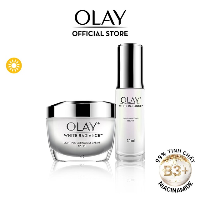 Combo 2 sản phẩm Kem và Serum dưỡng trắng da chống nắng Olay White Radiance: Kem dưỡng ngày 50G &amp; Essence (serum) 30ML