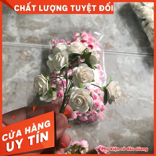 <TP>Trâm cài tóc cô dâu điểm hoa Hồng giấy thái lan