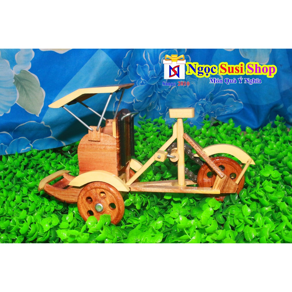 Xe Xích Lô Mô Hình Bằng Gỗ Cực Đẹp Tinh Xão Chiều Dài 24,5cm - Hàng Thủ Công Mỹ Nghệ - Xe Xích Lô Mô Hình Gỗ