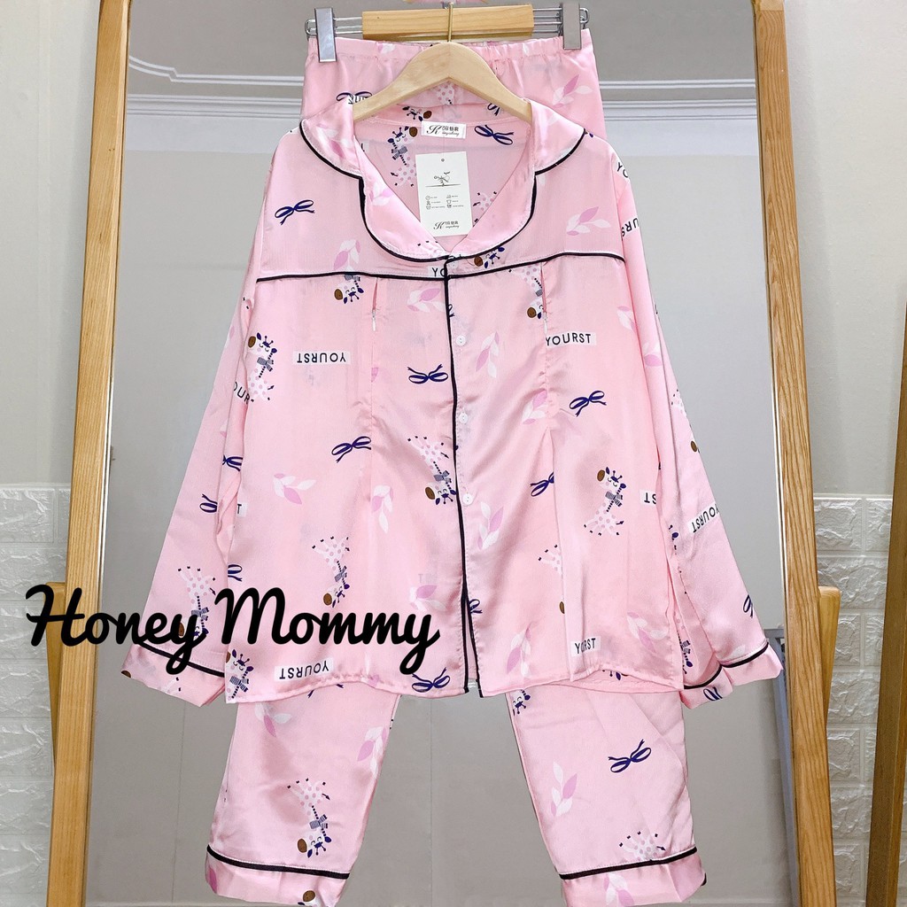 Bộ PIJAMA Lụa Bầu Và Sau Sinh 2 Chức Năng Cho Bé Ti Dài Tay Quần Dài Họa Tiết Dễ Thương HT4620 Honey Mommy