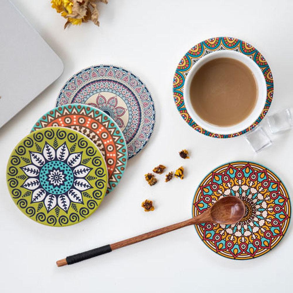 1 Tấm Lót Bàn Ăn Chống Trượt Hình Tròn In Họa Tiết Hoa Mandala
