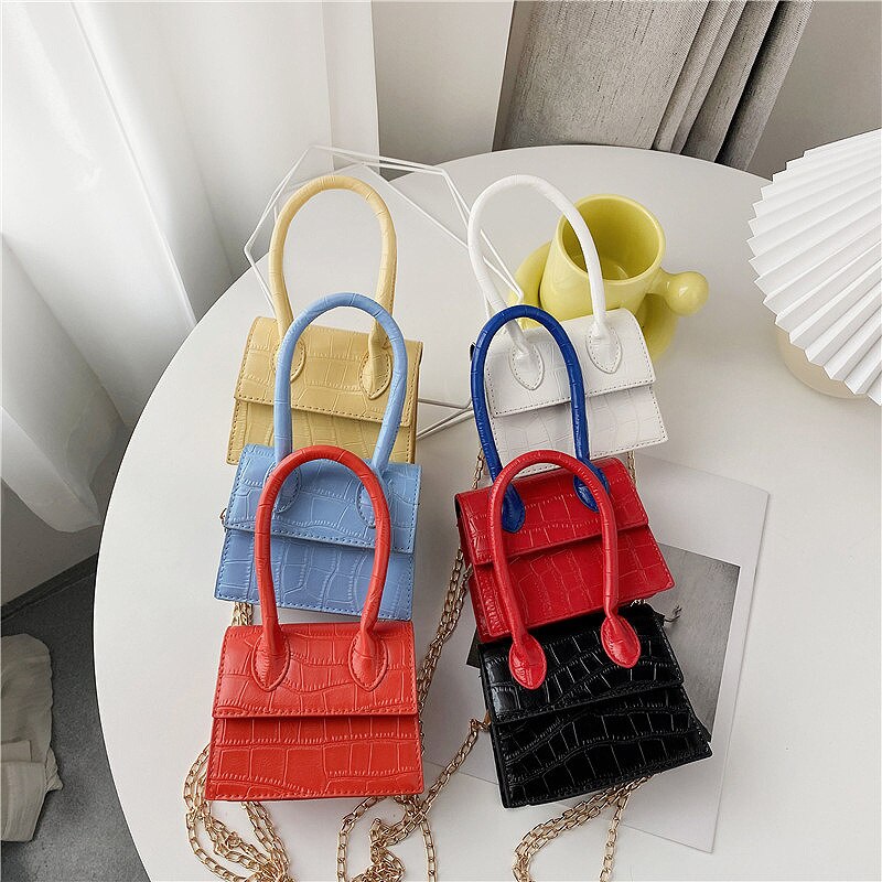 Túi đeo chéo JASMIN NOIR dây đeo chuỗi xích nắp lật nhỏ họa tiết da cá sấu dành cho nữ
