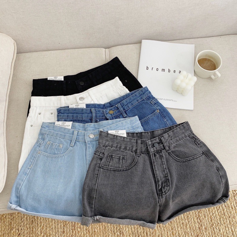 Quần short bò cạp cao gập gấu kèm thắt lưng (Ảnh thật) | BigBuy360 - bigbuy360.vn