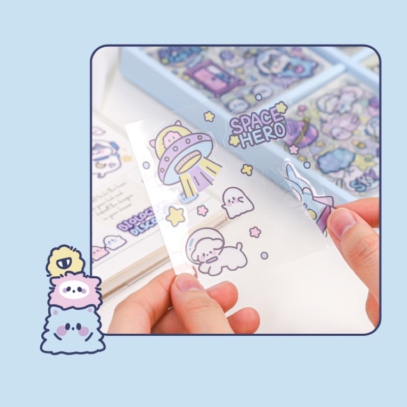Sticker hộp 100 tấm cute Universe Kingerganter (PVC) - Tặng Hình Xăm Dán