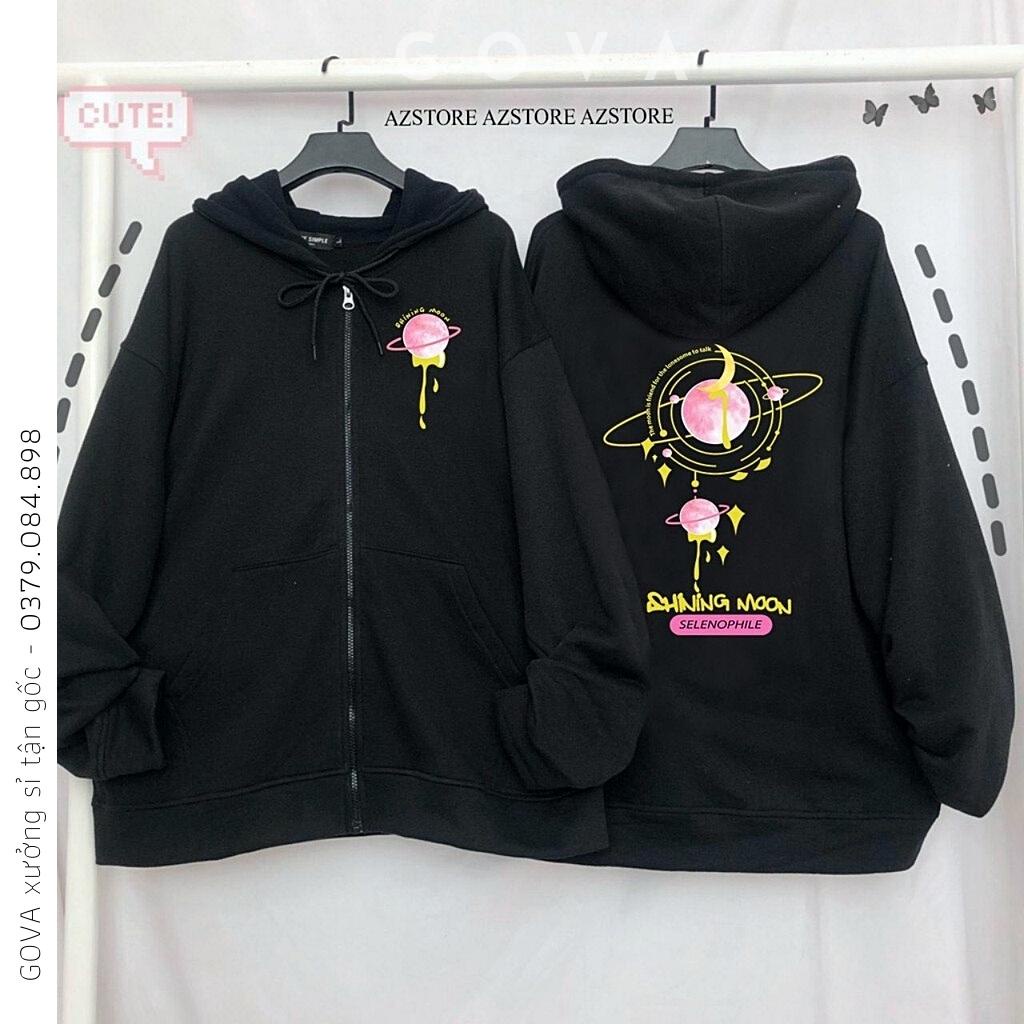 Áo khoác Hoodie nỉ FE SHINING MOON Dây Kéo form rộng ulzzang Unisex áo nỉ bông nữ AKN24 GOVA
