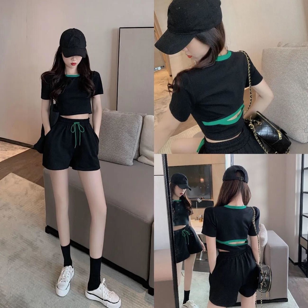 Set đồ vải thun quần ngắn hai mảnh dành cho tập luyện thể thao yoga mùa hè 2022