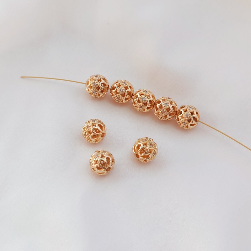 Hạt Xâu Chuỗi Tròn Rỗng Bằng Đồng 14K Dùng Làm Trang Sức Thủ Công