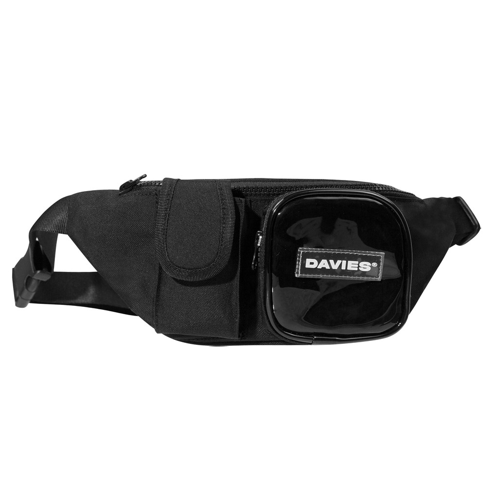 Túi đeo chéo canvas nam nữ màu đen DAVIES - Black Bumbag Plastic Pocket.