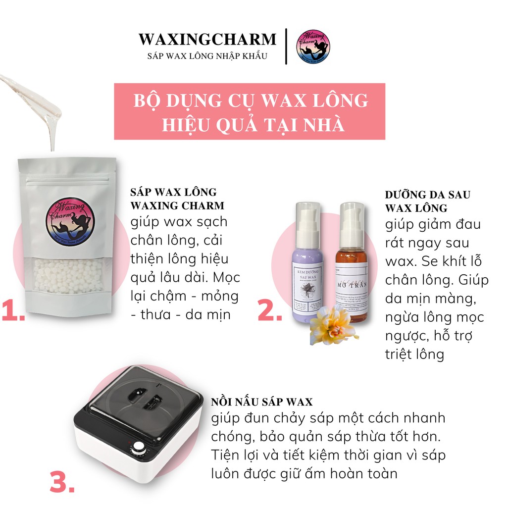 300gr Sáp Wax Lông Nóng Hard Wax Beans Nhiệt độ thấp Waxingcharm Dành Cho Mặt, Nách, Body, Bikini Tặng Que Wax