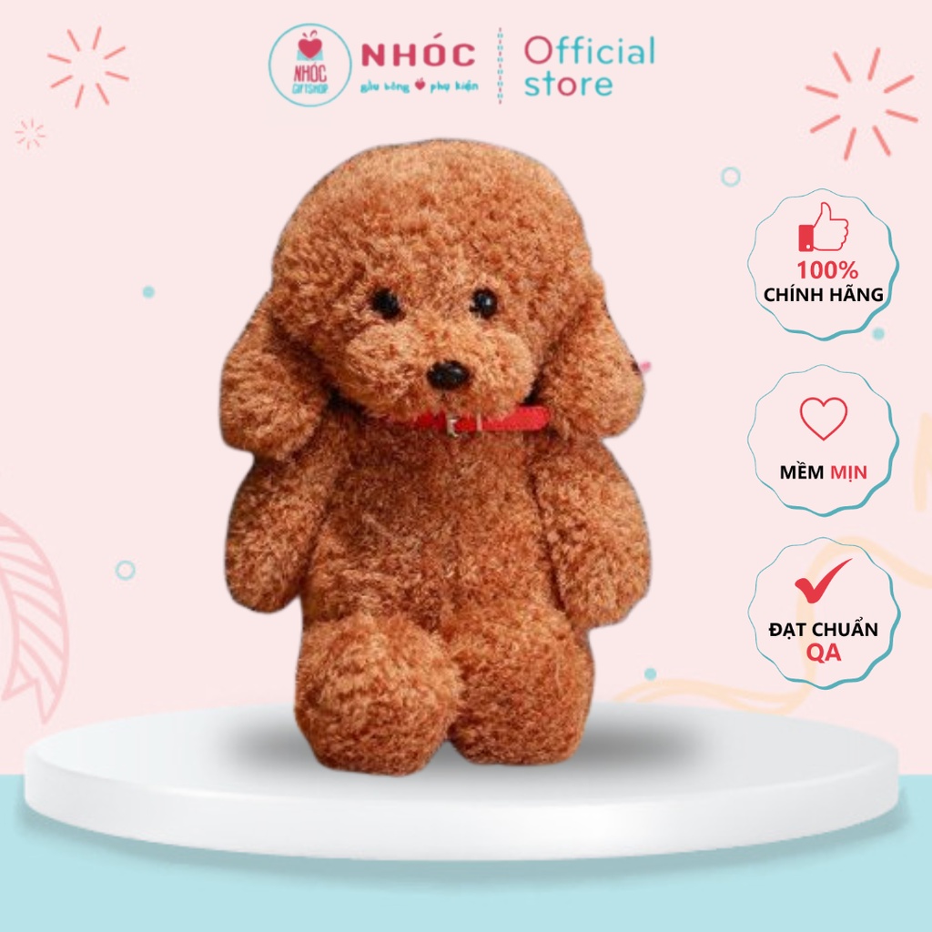 Thú bông chó Poodle đeo chuông lông xù đứng - NHÓC