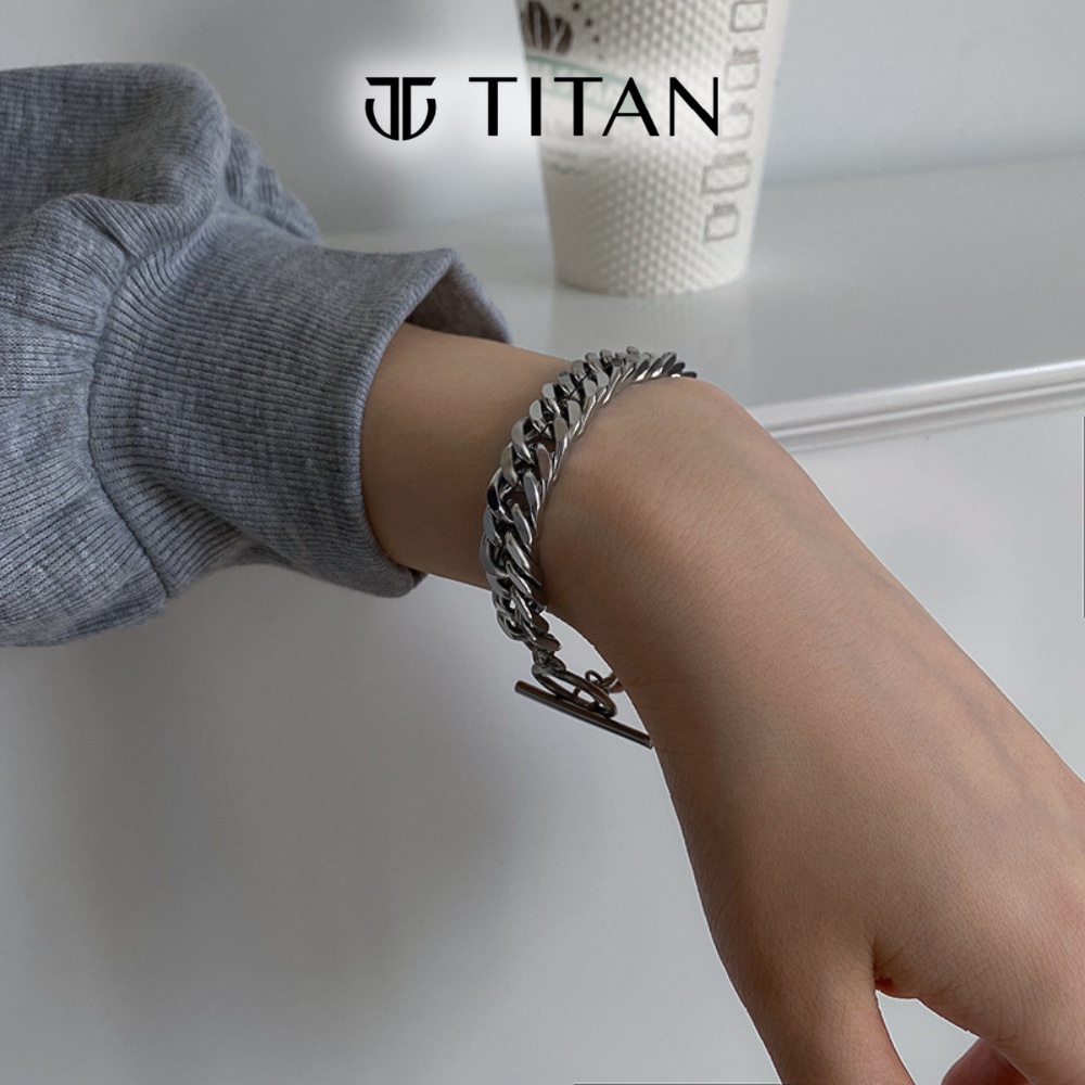 Lắc tay nam nữ unisex chốt khóa cài, vòng tay cuban bracelet sợi xích cá tính chắc chắn, màu bạc đẹp không gỉ TITAN Shop