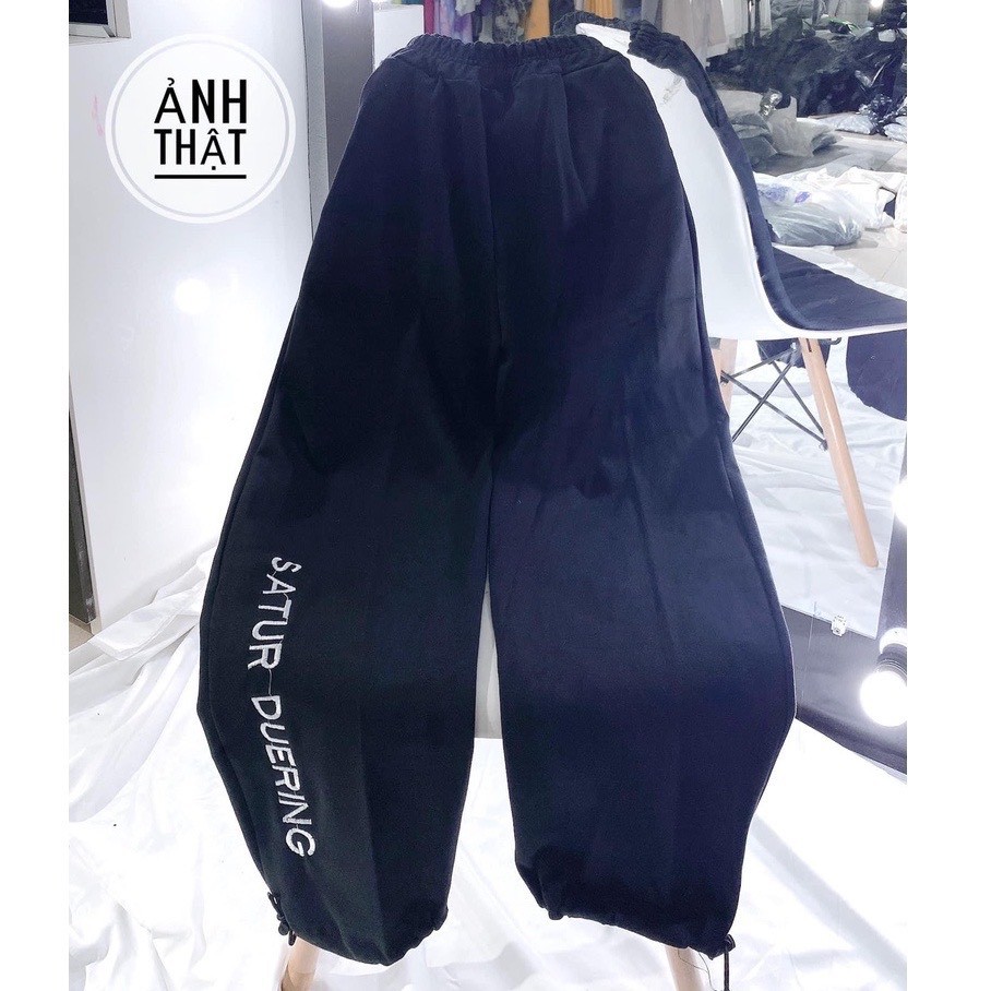 Quần Jogger Chữ Thêu Ulzzang Dây Rút Ở Gấu Quần Ống Rộng Nam Nữ Form Unisex Chất Liệu Umi Thể Thao Kèm Ảnh Thật