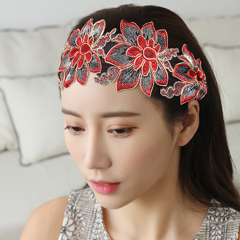 Băng Đô Ren Thêu Hoa Chống Trượt Thời Trang Cho Nữ