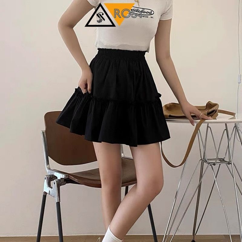 Váy xòe 2 tầng dáng ngắn nhún bèo Ulzzang form chữ A chất voan dày mịn lưng thun năng động ( có quần trong )