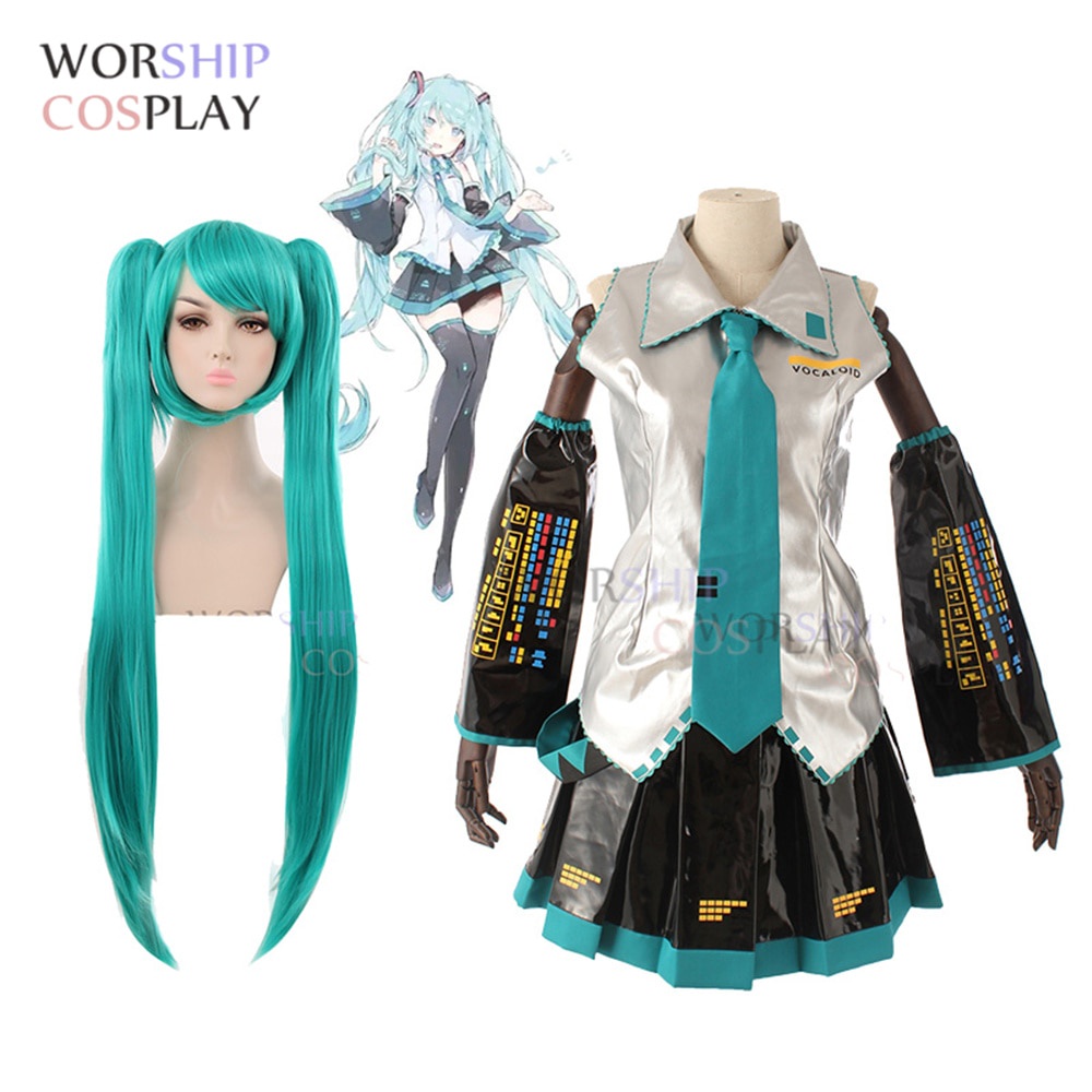 Da PU Cô gái Vải Anime Super League Trang phục Miku Cosplay Dress Bất kỳ Kích cỡ Cosplay Tóc giả Tất cả các bộ