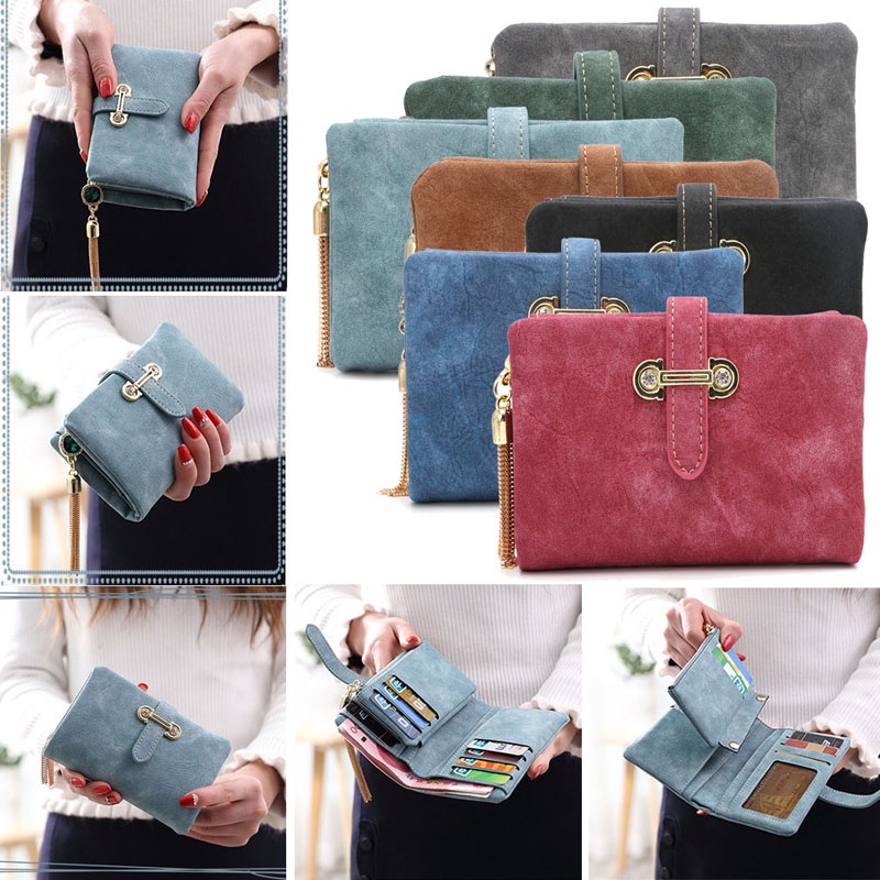 Ví Da Blala Nubuck Đính Kim Cương Giả Và Tua Rua Nhỏ