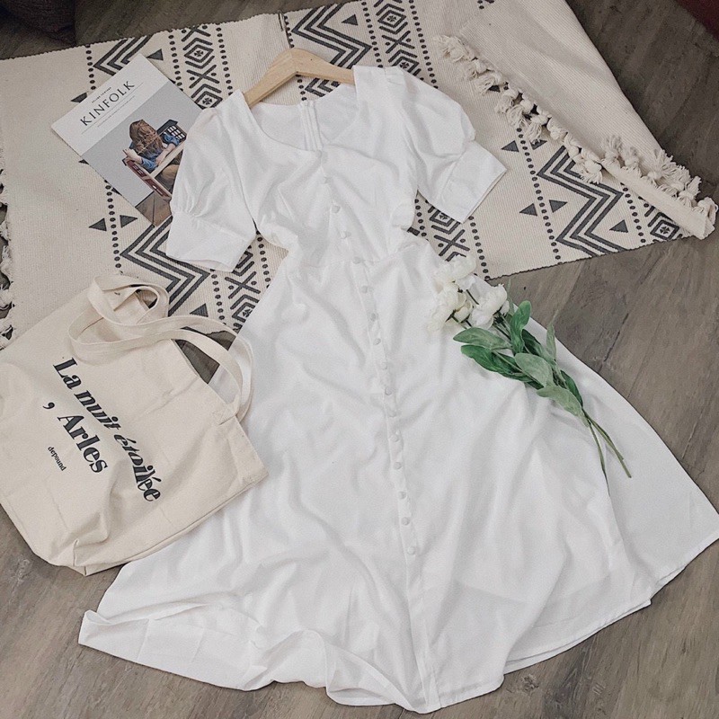 ĐẦM CỔ V NÚT BỌC MIDI