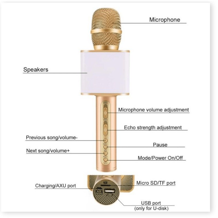 Micro Karaoke Bluetooth SD08 chính hãng âm thanh to, micro không dây hát karaoke kèm loa bluetooth