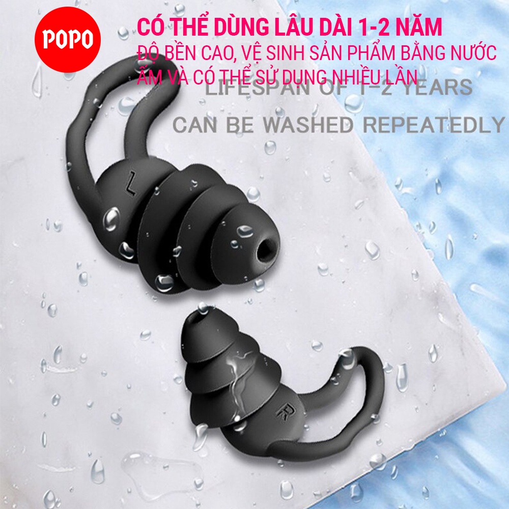 Nút bịt tai chống ồn khi ngủ, Bộ 2 cái ba tầng lọc âm bảo vệ tai POPO chất liệu silicone êm ái dễ chịu