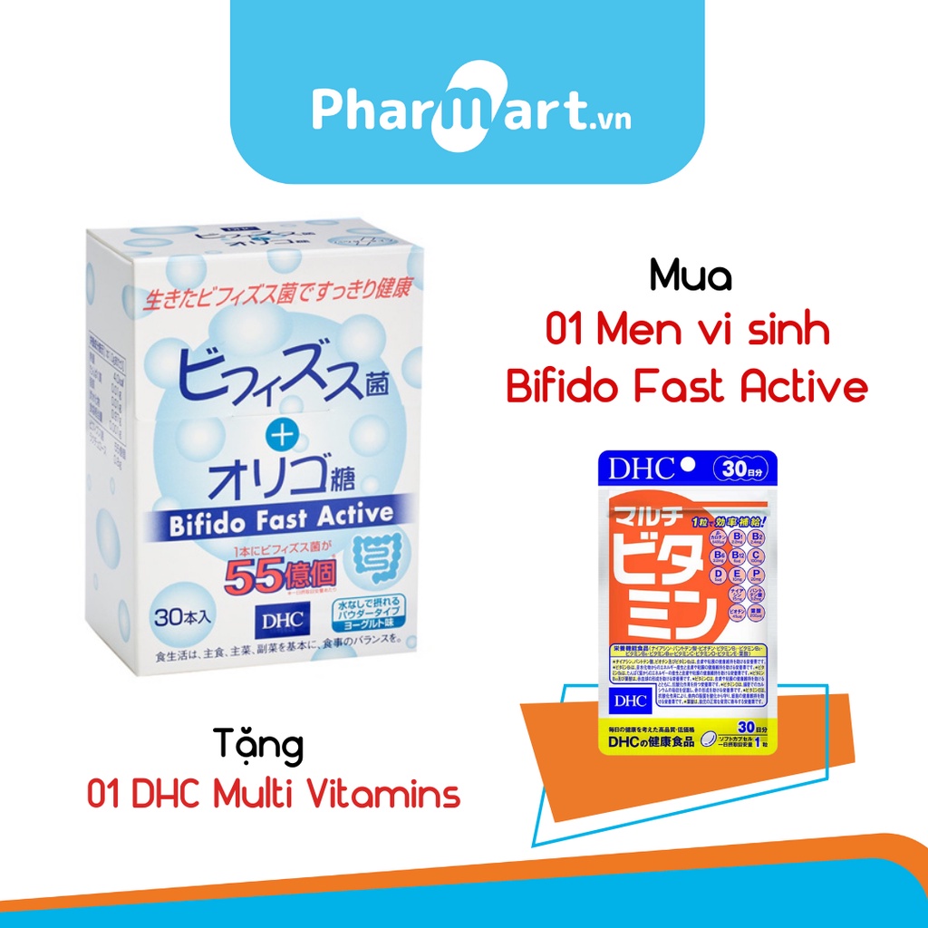Men vi sinh Bifido Fast Active Nhật Bản (Tặng 1 gói thực phẩm bảo vệ sức khỏe Multi Vitamins DHC Nhật Bản 30 viên)