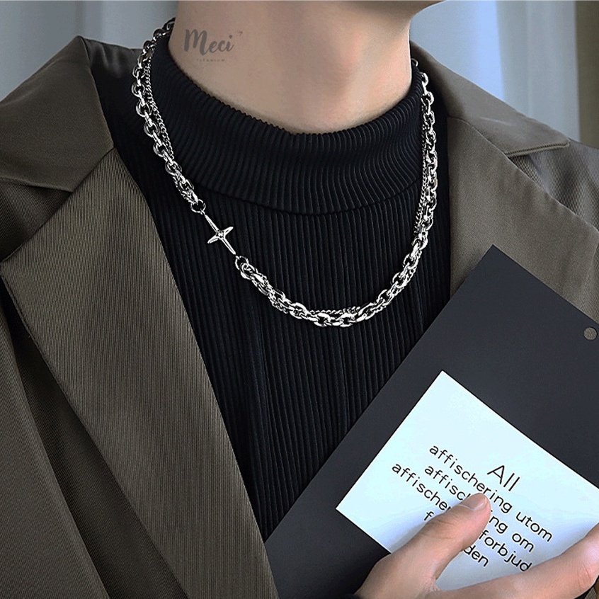 Dây chuyền vòng cổ nam nữ thép titan không gỉ mắt xích chữ thập phong cách unisex, hiphop | MECI TITANIUM VCM2