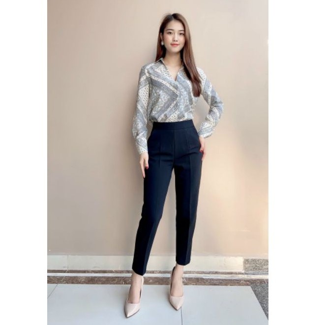 Quần baggy nữ lưng chun sau vải tuyết mưa đen mềm dáng dài - Quần vải nữ công sở cạp cao khóa sườn mặc làm đi học sinh