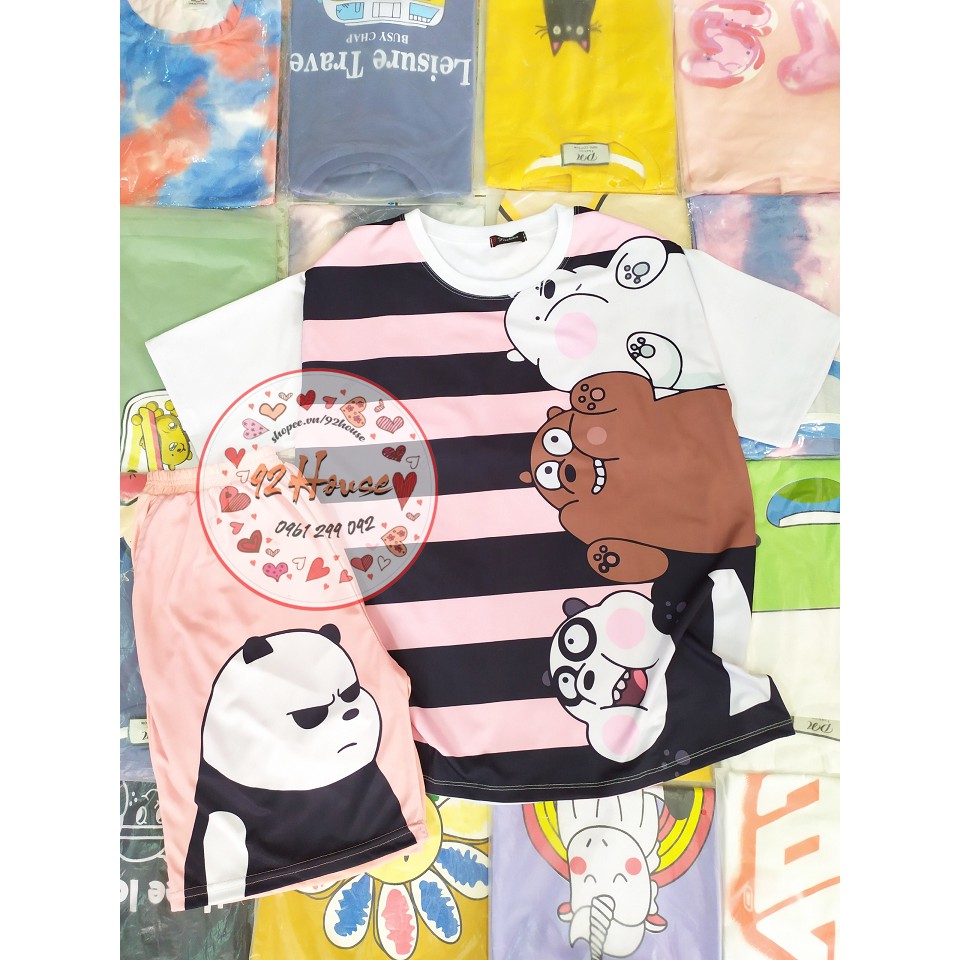 Đồ bộ cartoon unisex gấu ngộ nghĩnh freesize form rộng tay lỡ