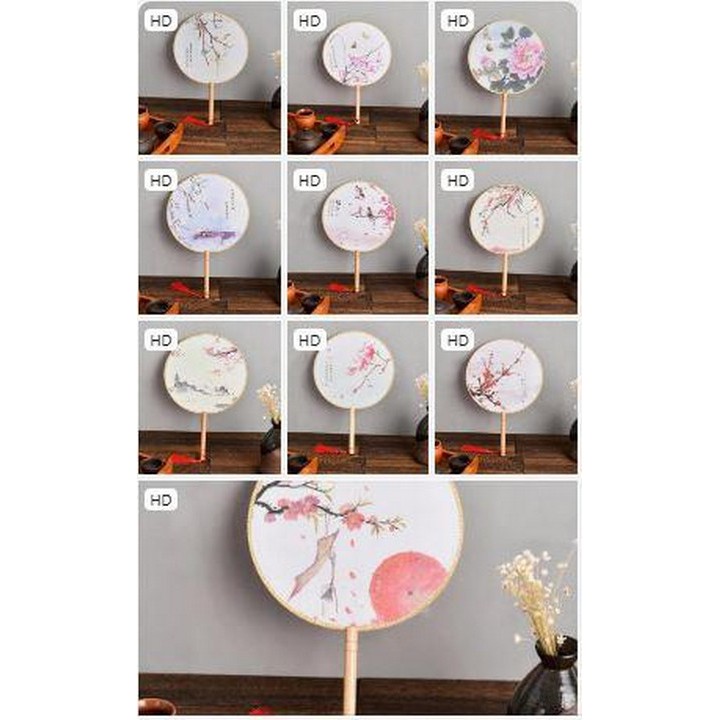 Quạt tròn thêu hoa dây tuyến bản đẹp bộ sưu tập quạt tròn cầm tay phong cách cổ trang Trung quốc cổ đại