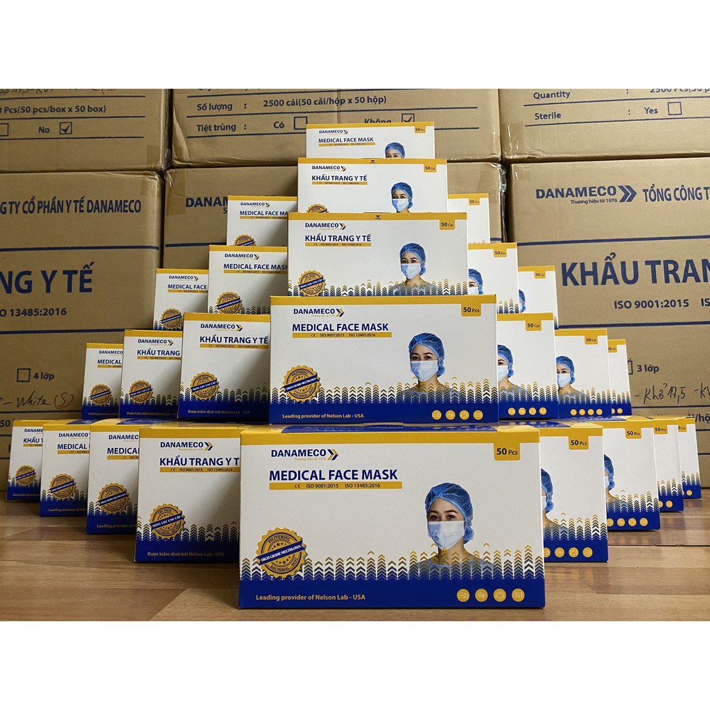 [Chính hãng] Hộp 50 chiếc Khẩu Trang Y Tế DANAMECO - Hàng cao cấp, dập Logo, White