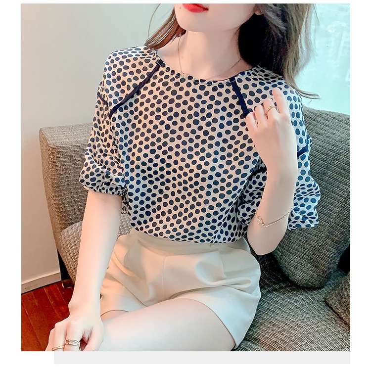 Áo chiffon Tay Ngắn Họa Tiết Chấm Bi Phong Cách Phương Tây Thời Trang Mùa Hè Cho Nữ