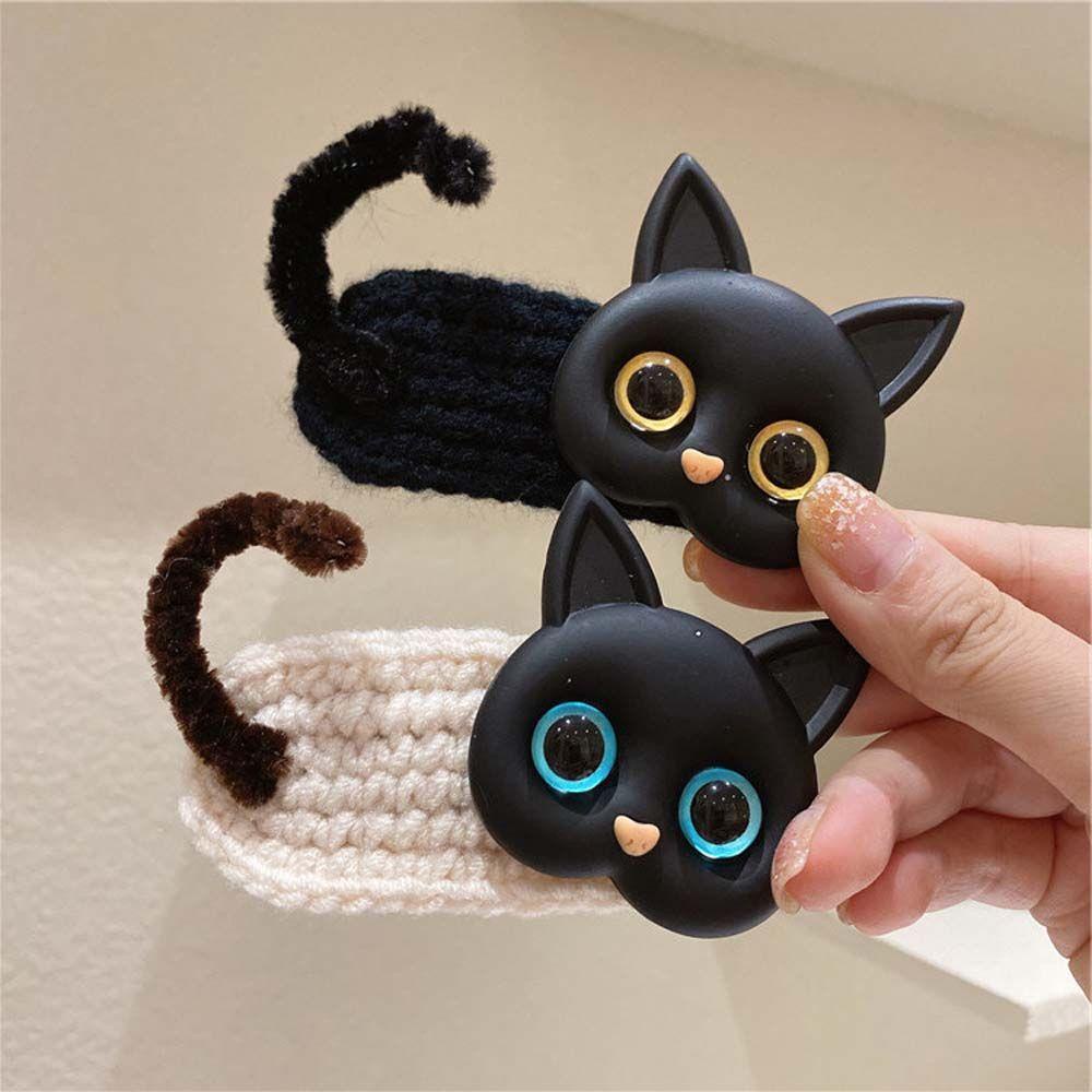 Kẹp Tóc Hình Chú Mèo Đan Len Thủ Công Dễ Thương Cho Bé Gái