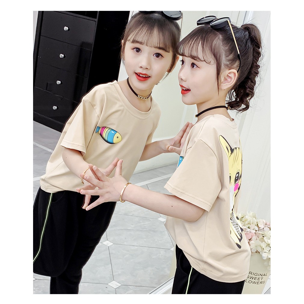 Áo thun bé gái đến size đại. Áo phông bé gái size đai từ 20 -50kg họa tiết mèo xinh sau lưng AG902