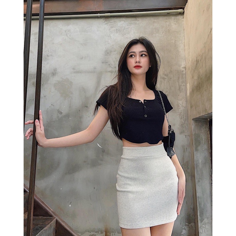 ⚡️NEW⚡️ÁO BẤM NGỰC TAY NGẮN ❤️ Button Croptop ❤️
