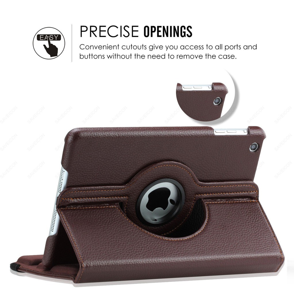 Bao da iPad New 2017/iPad Pro 9.7''/iPad Air/iPad Air 2/iPad Mini123/iPad Mini4/ xoay 360 độ( nâu) tặng cáp sạc iPhone | BigBuy360 - bigbuy360.vn