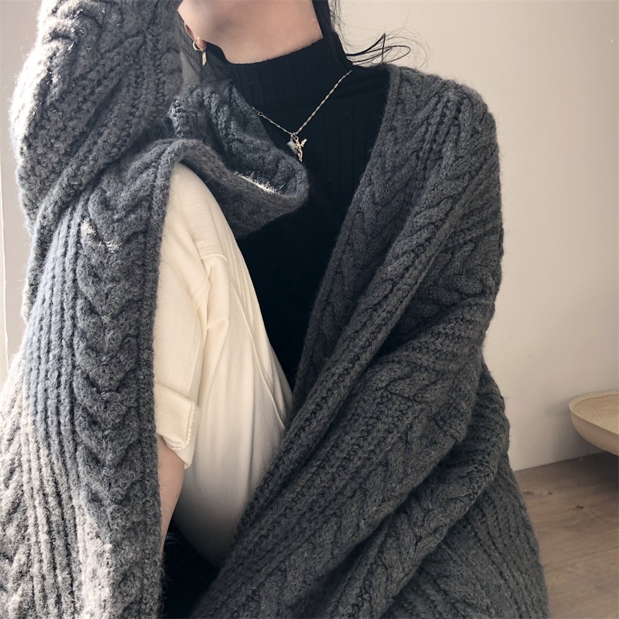 Áo Khoác Cardigan Dệt Kim Dáng Rộng Dày Dặn Thời Trang Thu Đông Cho Nữ