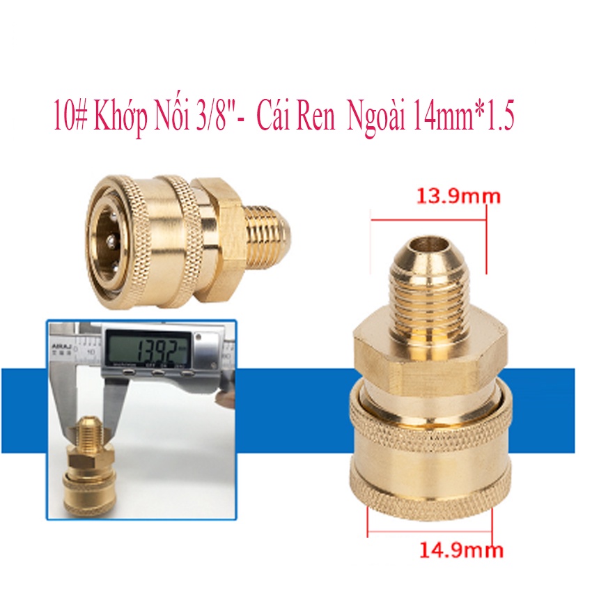 Bộ Khớp Nối Nhanh 3/8" Đủ Các Loại Ren Dành Cho Máy Rửa Xe Áp Lực Gia Đình Mini