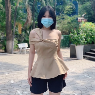 🔥hình thật🔥 áo lệch vai xoắn ngực 2 lớp
