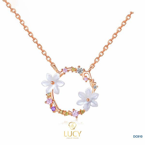 DC810 Dây chuyền vòng nguyệt quế bạc ý, xi vàng hồng - LUCY JEWELRY