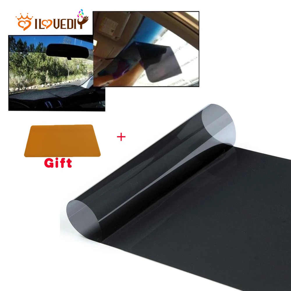 1 Bộ 5% Miếng Phim Dán Kính Chắn Gió Xe Hơi Chống Tia UV 1.5m*20cm / Màu Đen Kèm Dụng Cụ Nạo