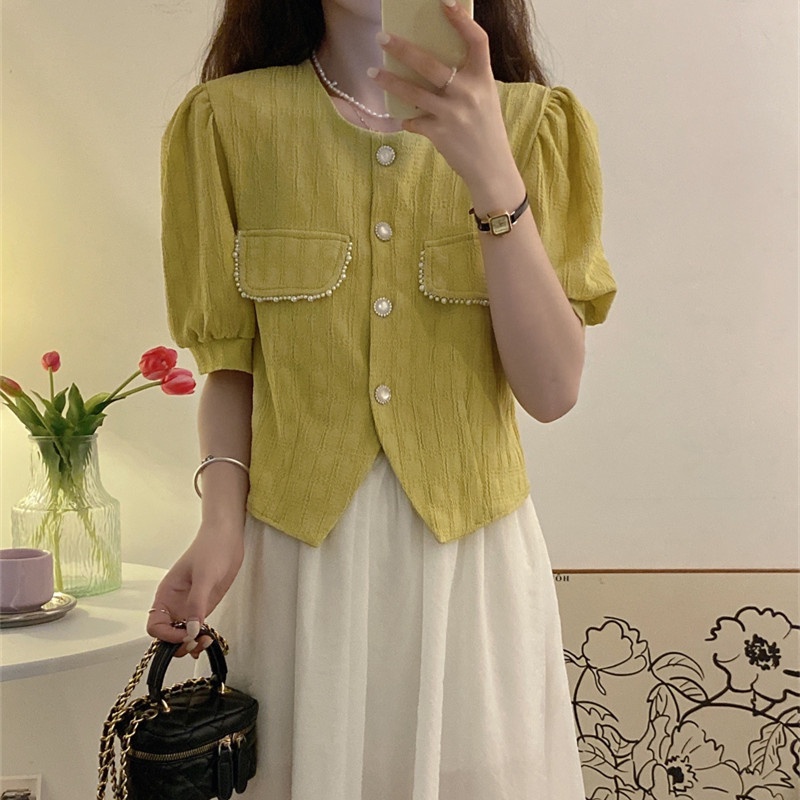 Áo Kiểu Tay Phồng Cổ Chữ V Thời Trang Mùa Hè Cho Nữ