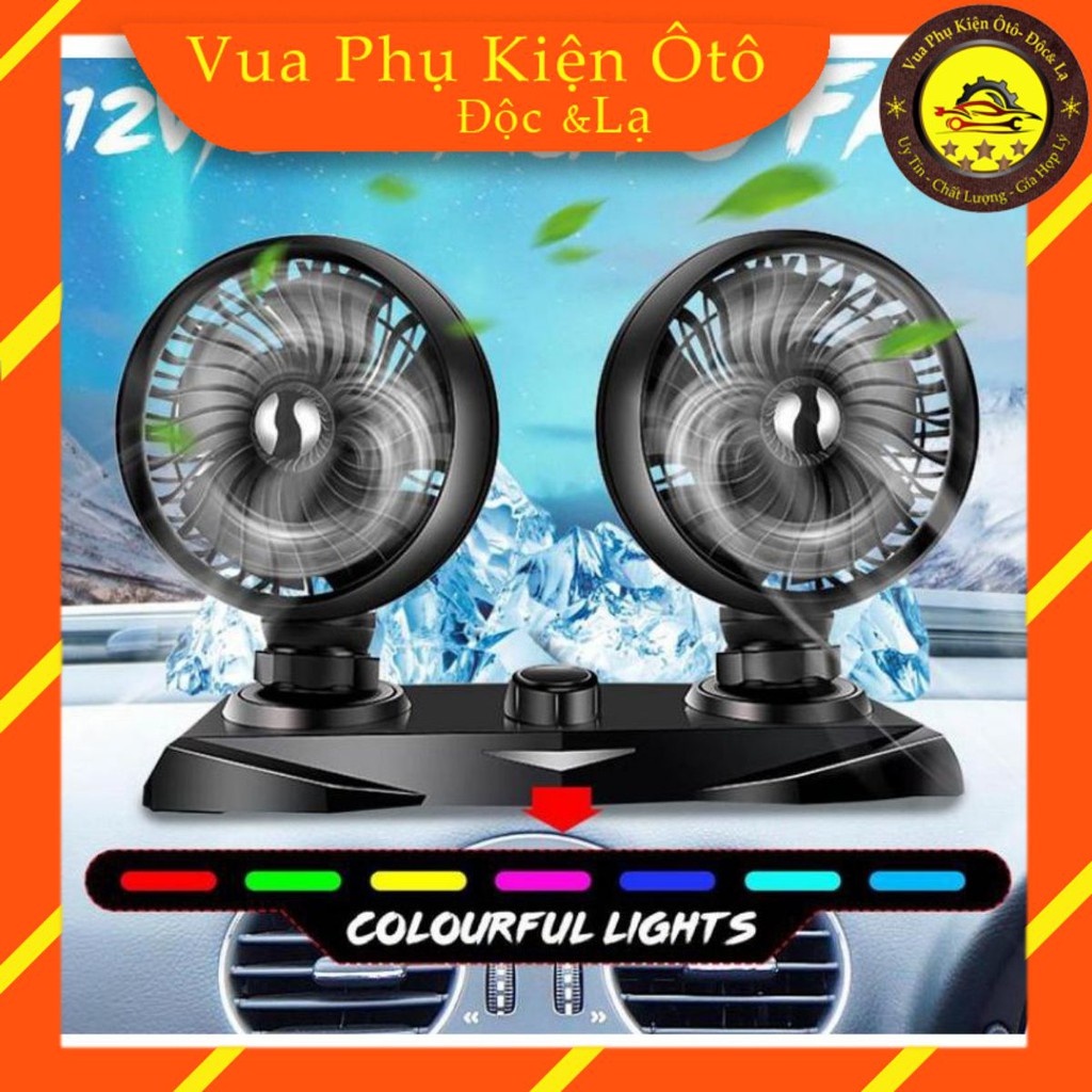 Quạt máy đôi ô tô mini AIRG 12V-24V điều chỉnh 360 độ, có đèn led và kèm sáp thơm- quạt mát, khỏe, êm